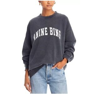 ANINE BING Tyler Sweatshirt Washed Black Gray Logo Oversized Pullover Sz S